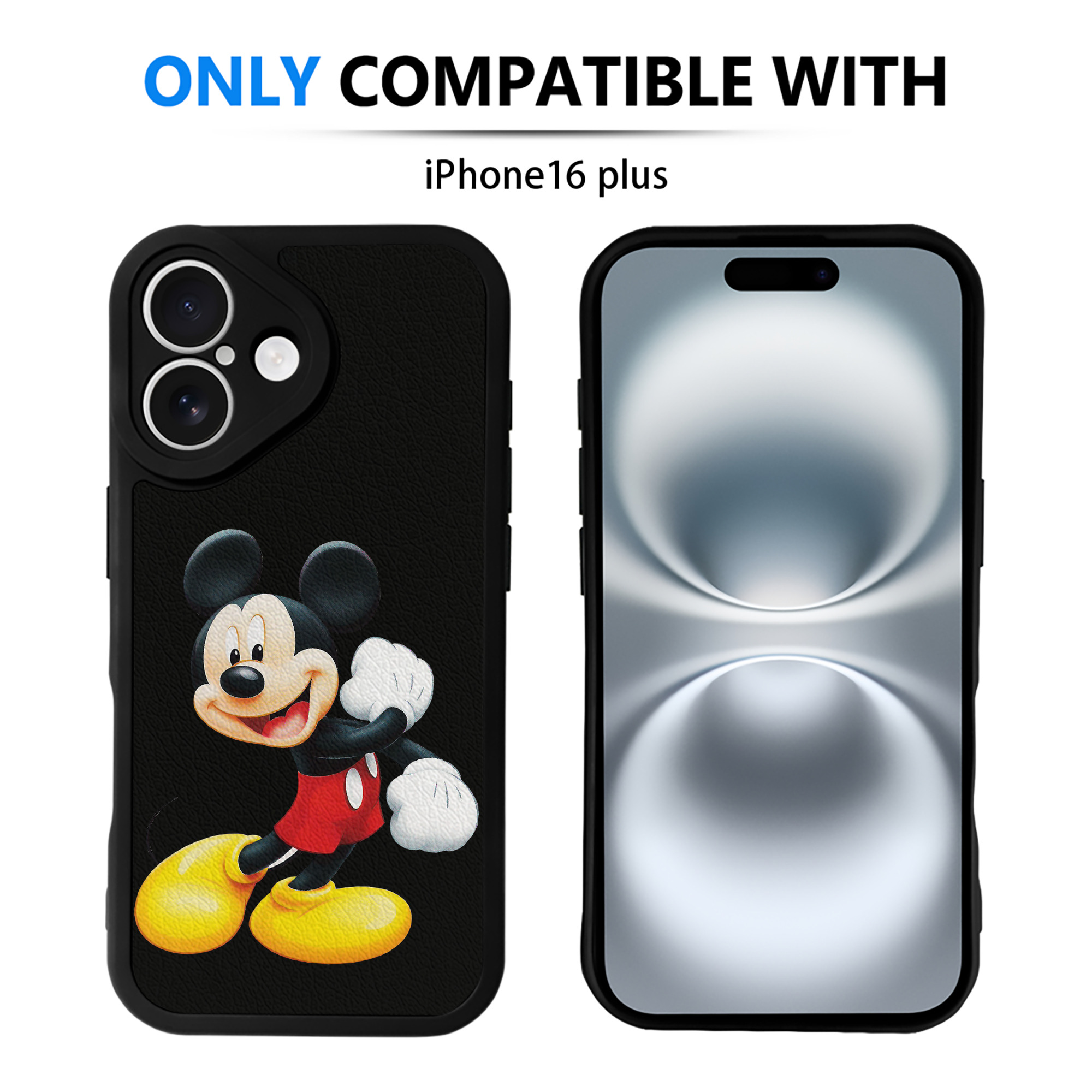 （画像用） ミッキーマウス Mickey Mouse 【iPhone 16シリーズ対応】シリコンスマホケース（レザー調） 材質：シリコン